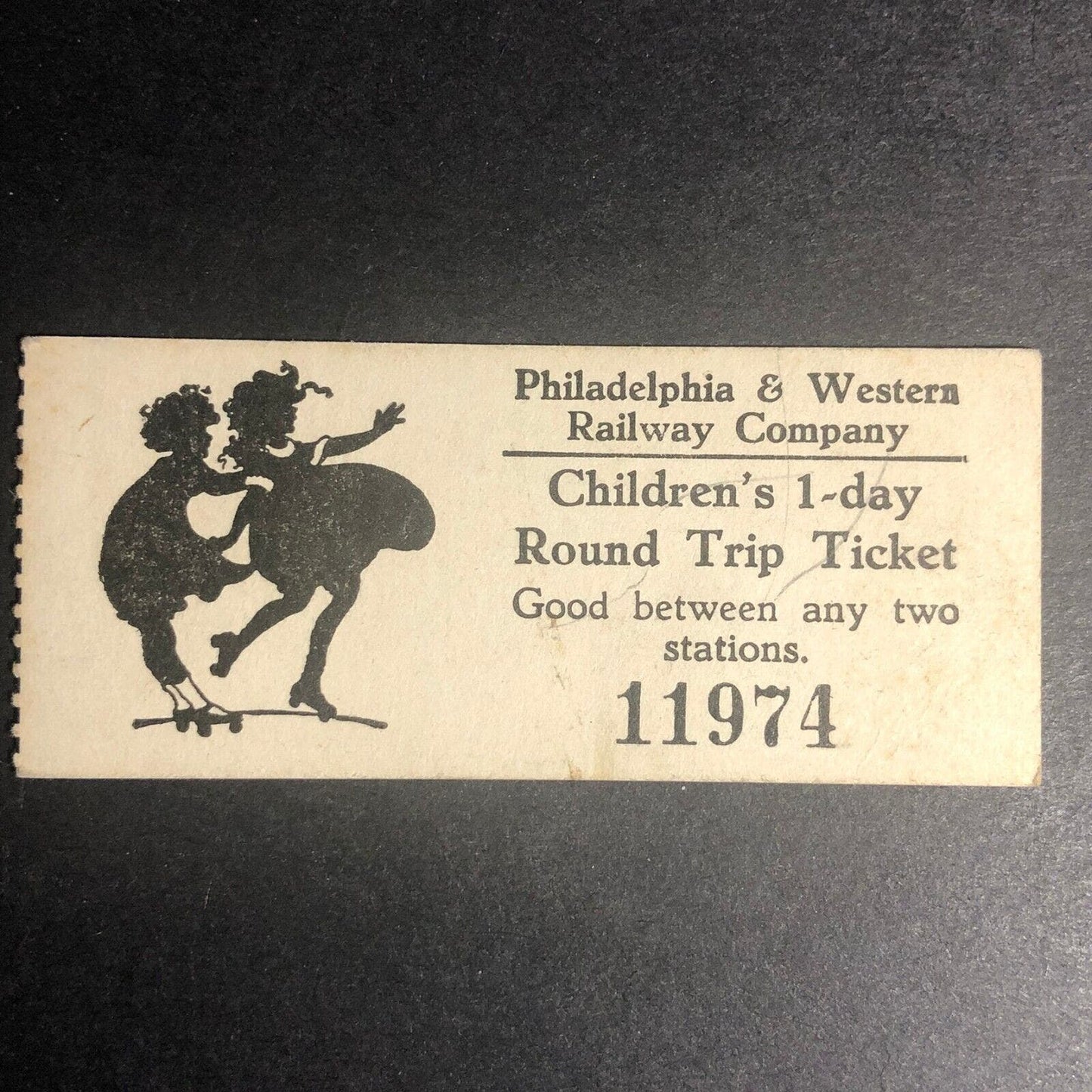 Philadelphia & Western Railway 1943 Children's Ticket Roller Skating Silhouette