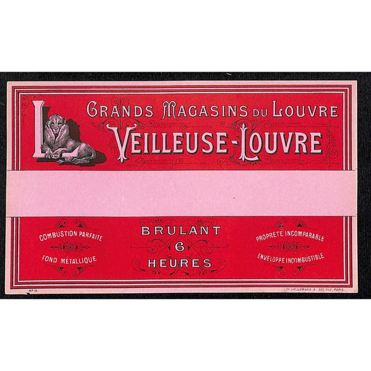 Grands Magasins du Louvre Veilleuse-Louvre French Paper Label NOS VGC Lion