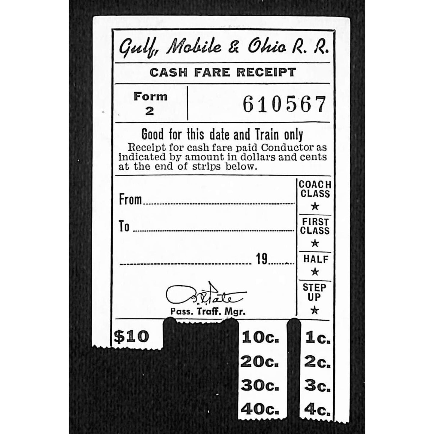 Gulf, Mobile & Ohio R.R. Cash Fare Receipt #610567