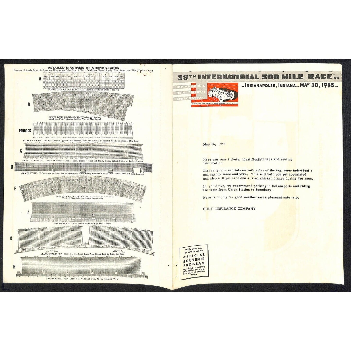 1955 Indy 500 Indianapolis IMS Unused Ticket Info Order Form Sheet w/ Map Scarce