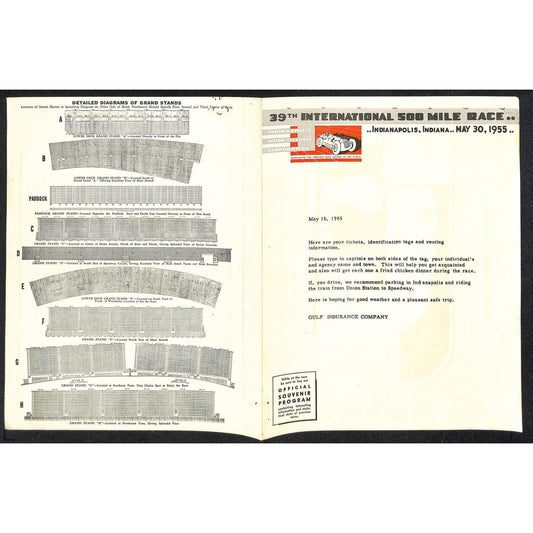 1955 Indy 500 Indianapolis IMS Unused Ticket Info Order Form Sheet w/ Map Scarce