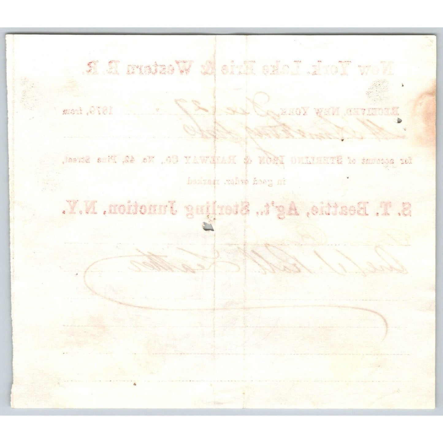 New York, Lake Erie & Western R.R. 1879 Railroad Freight Billhead Roll Leather