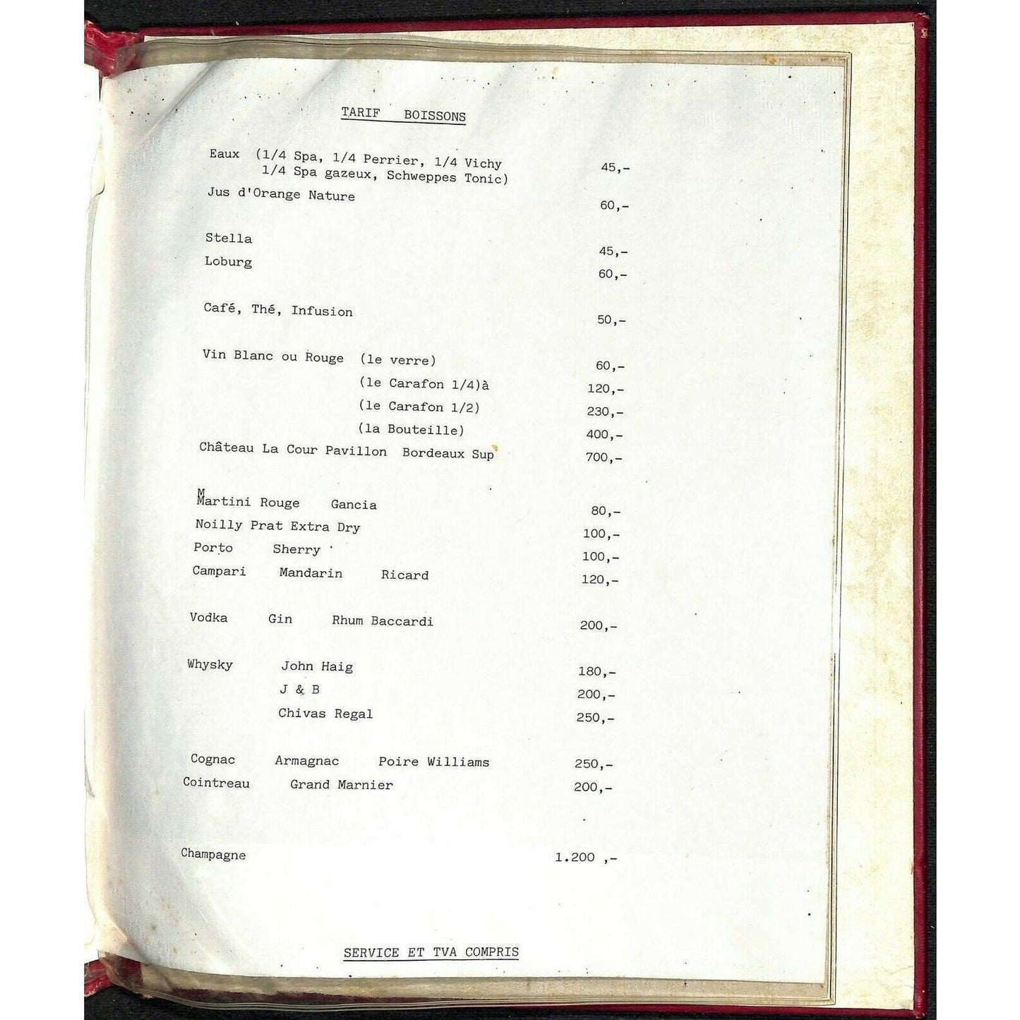 c1970's Park Hotel Bruxelles Menu w/ Big Thick Padded Folder / Cover