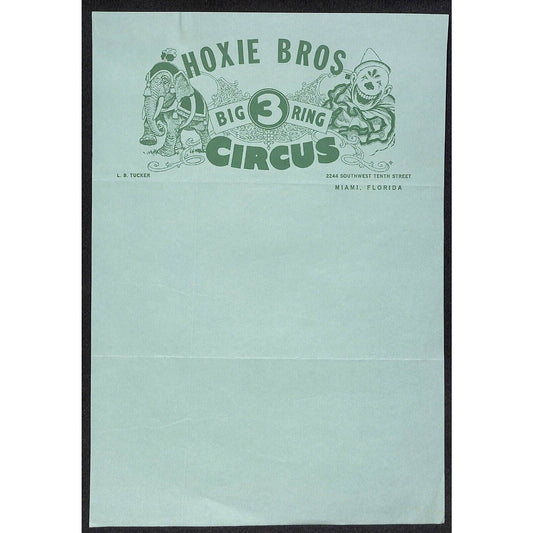 Hoxie Bros. Big 3 Ring Circus Small Letterhead Stationary VGC c1961 Scarce