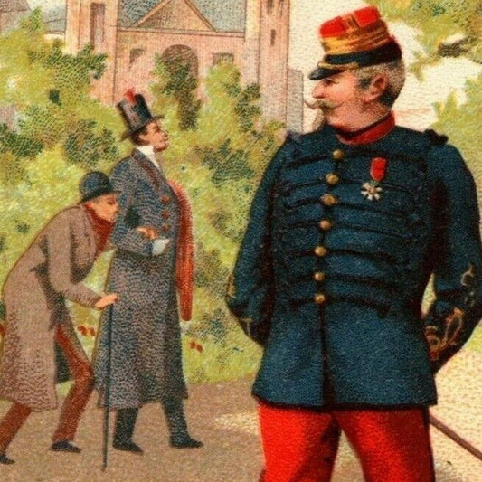 French Victorian Trade Card Ces Civil Pas De Campagnes Et Toujours Des Blessures