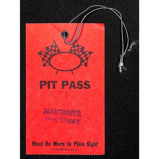 Manzanita Speedway Phoenix, AZ Racing Pit Pass c1970-80's #037400 VGC Scarce