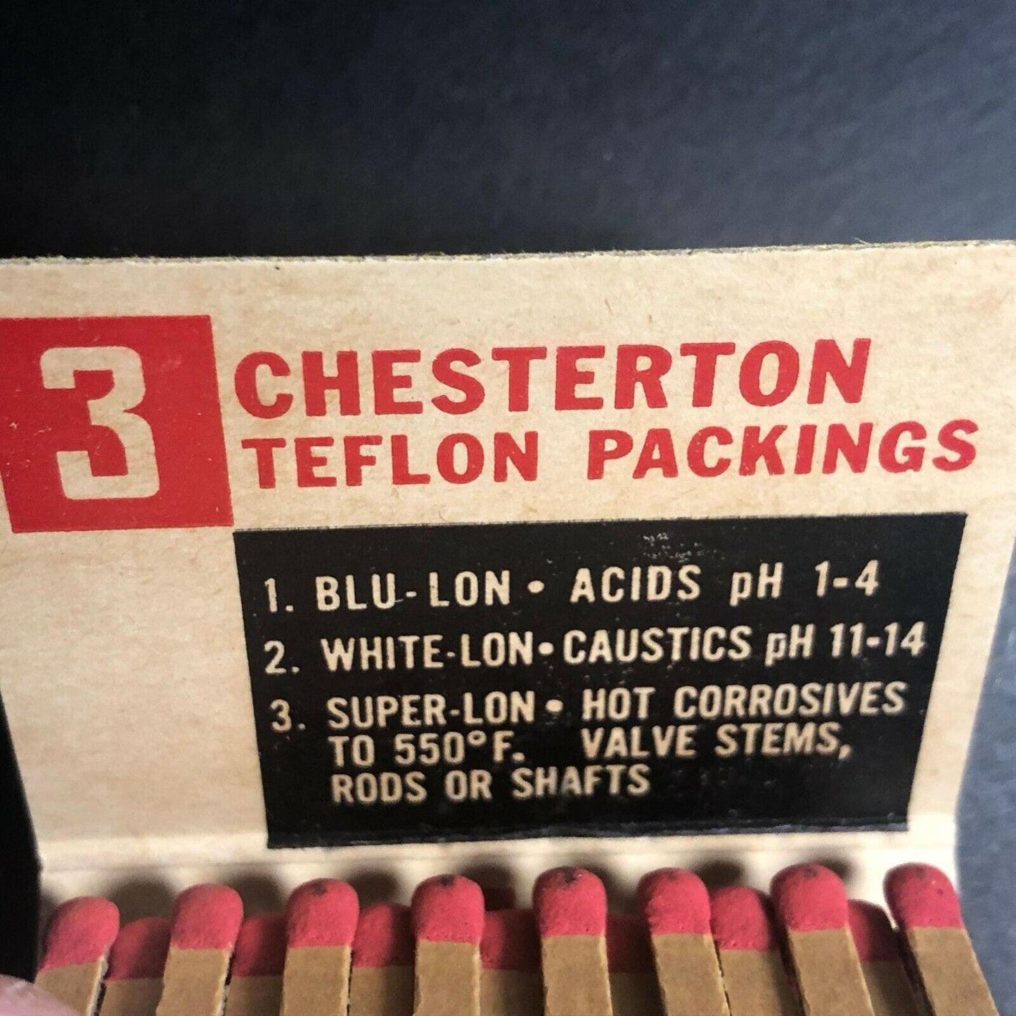 Very Scarce 1940's-50's Full Matchbook "Chesterton Packings" Everett, Ma