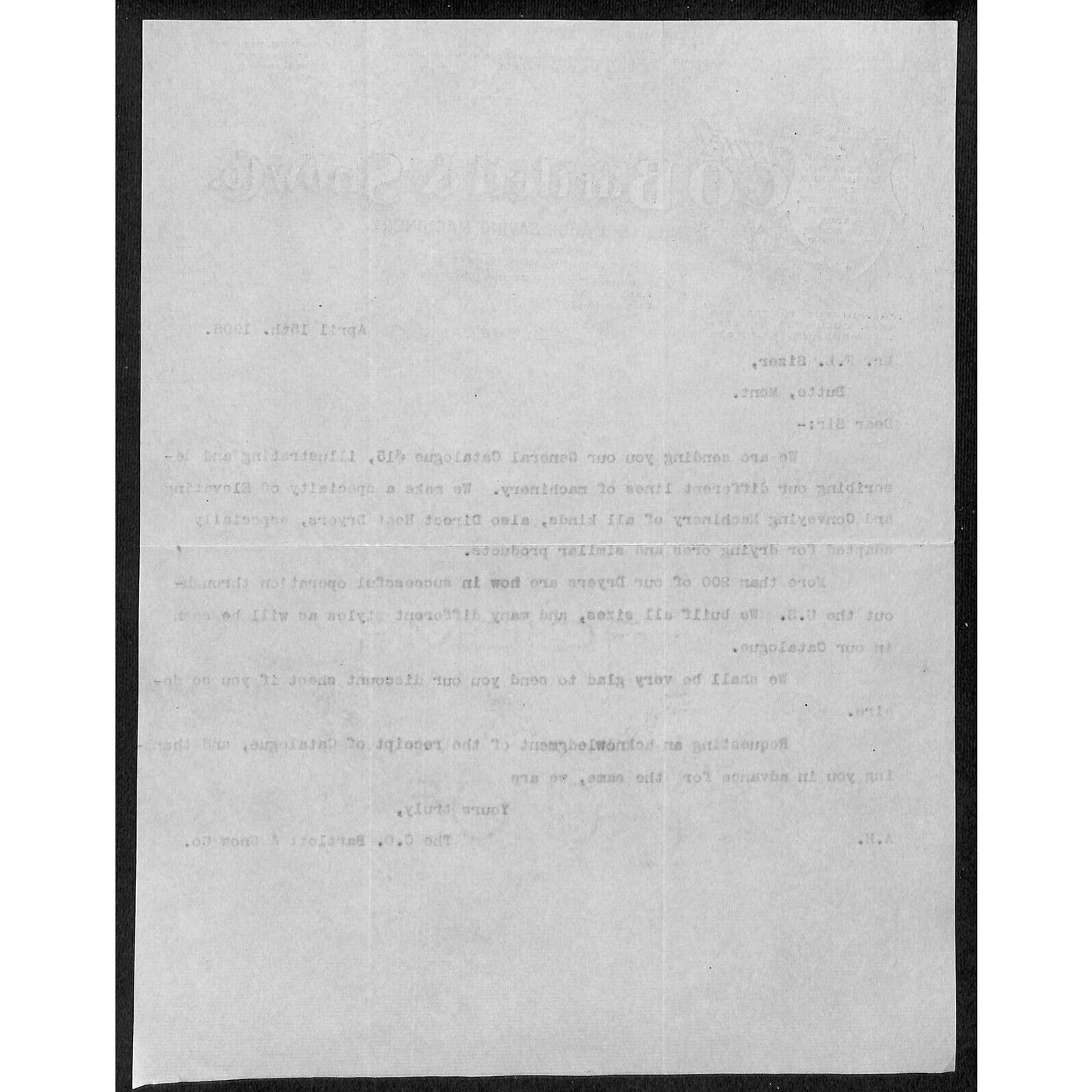 Cleveland, OH C.O. Bartlett & Snow Co. Labor Saving Machinery 1905 Letterhead
