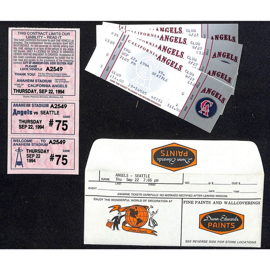 California Angels Tickets 4 Unused 9/22/94 Strike - Game Not Played