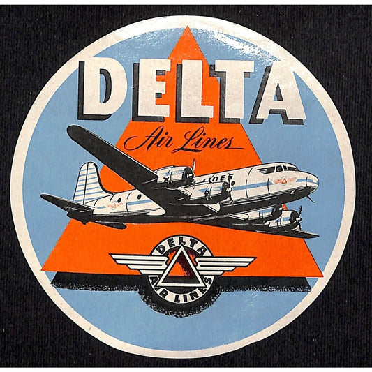 Delta Air Lines Luggage Label 3 7/8" Prop Plane c1940's