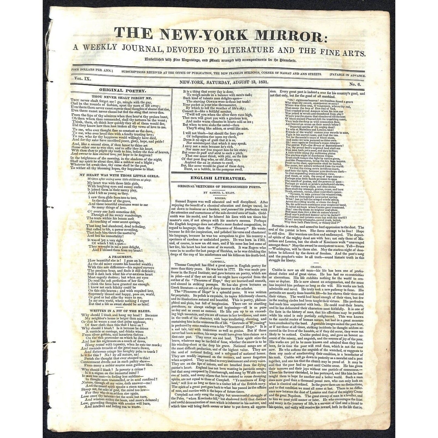 New-York Mirror Weekly Journal Literature Fine Arts Newspaper 3/13/31 8pp