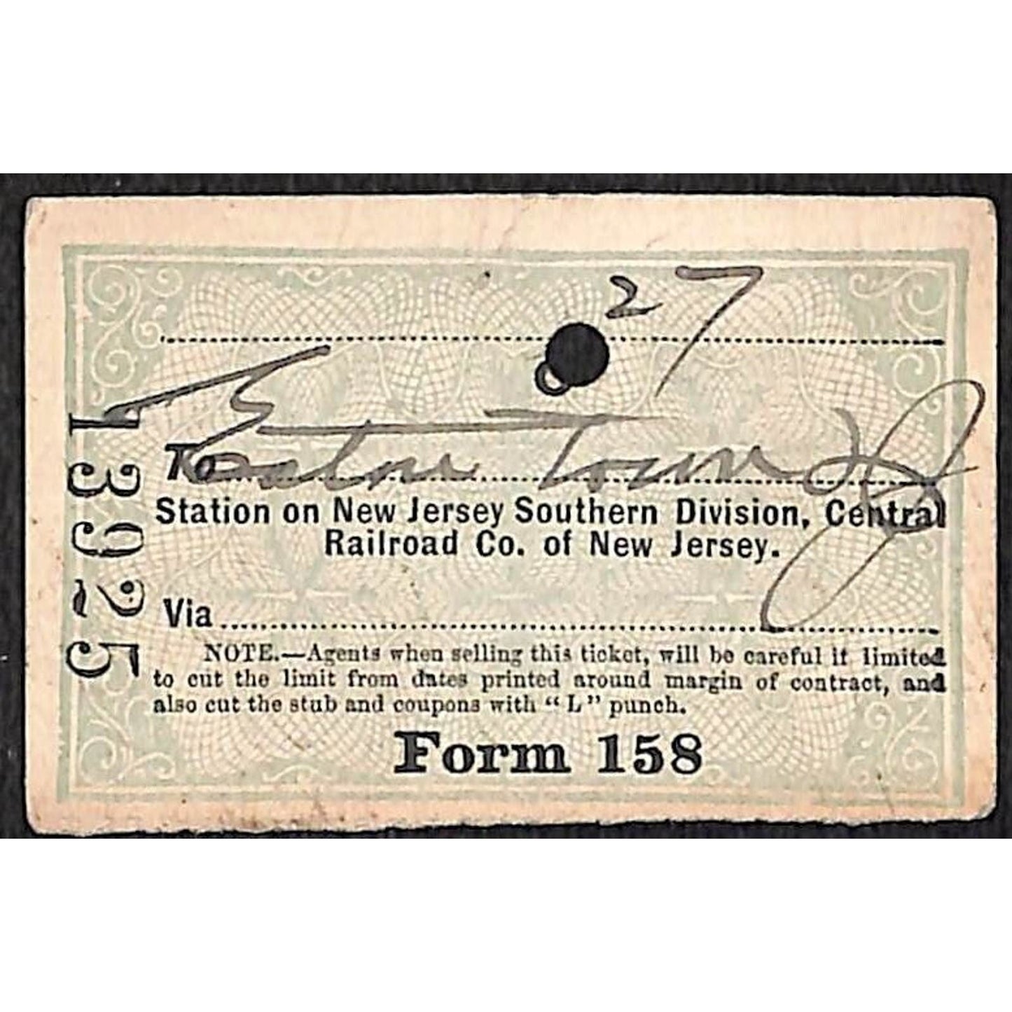 New York & Long Branch Railroad 1901 Ticket N. Asbury Park Eatontown, NJ #13925