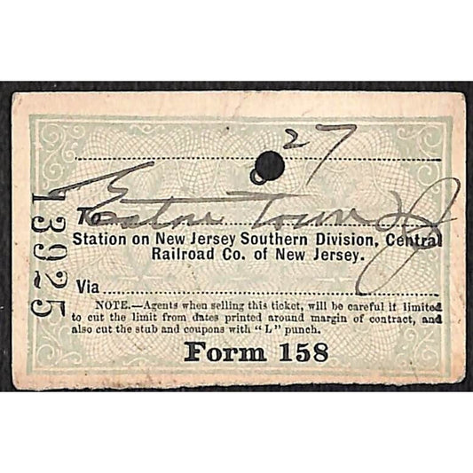 New York & Long Branch Railroad 1901 Ticket N. Asbury Park Eatontown, NJ #13925