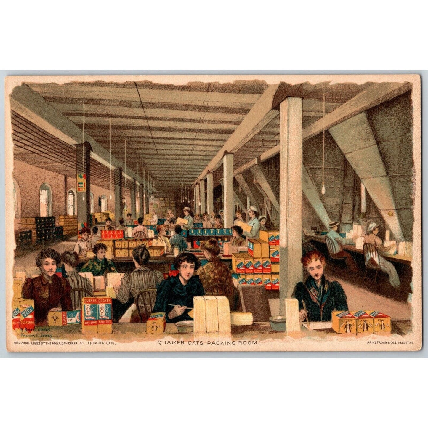 American Cereal Co.'s Quaker Oats Trade Card Likely 1893 Chicago Packing Room