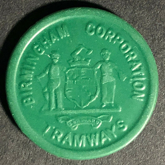 Birmingham Tramways England Plastic Token Green 1 1/2D 22mm c50's-60's