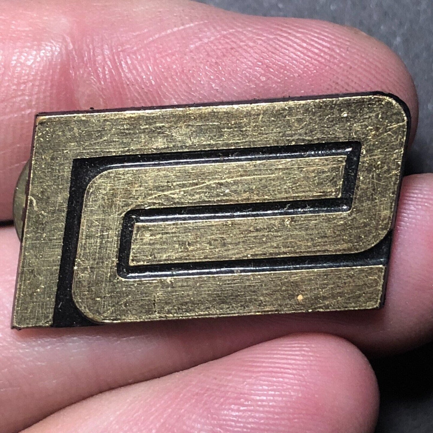 Penn Central Railroad Brasstone Uniform Hat Lapel Pin Button - 1/2" x 1"