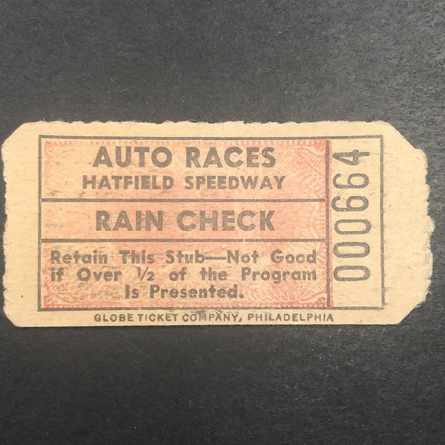 Auto Racing Hatfield Speedway Hinnershitz 1947 Rain Check / Ticket #664