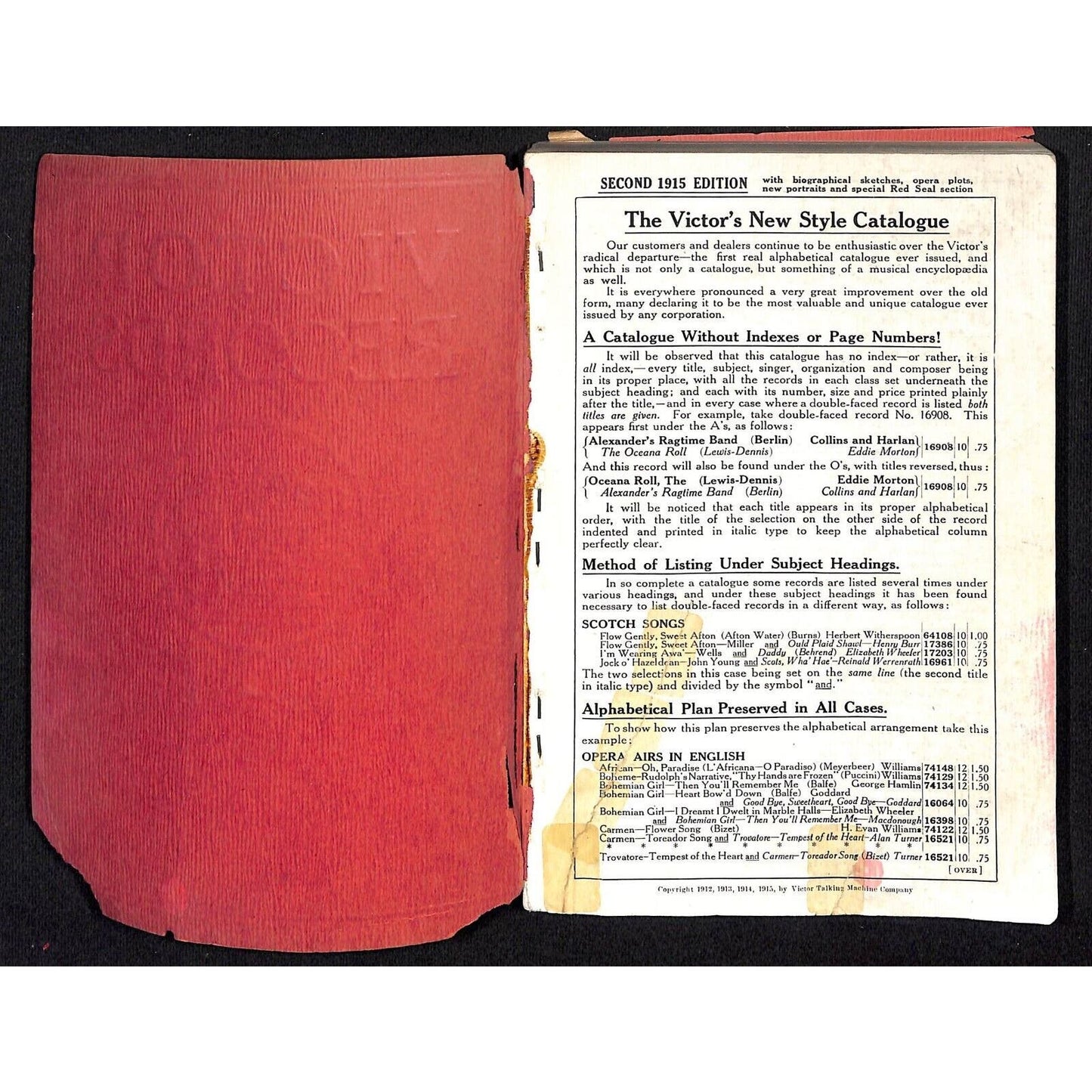 1915 Catalogue of Victor Records Talking Machine 200+pp w/ Red Seal Section