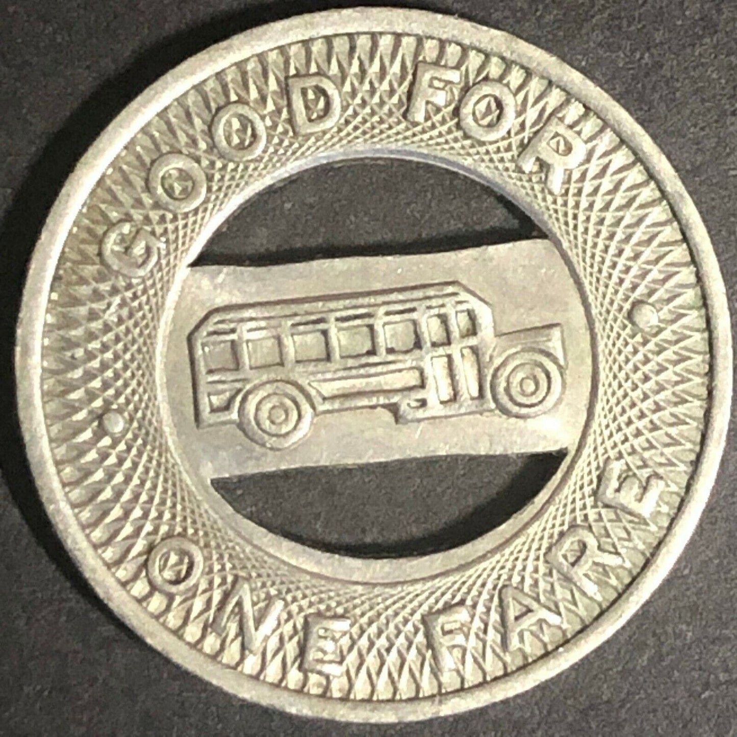 c1940's 20mm Wichita Motor Bus Co. G/F One Fare Brass Transit Token -- Kansas