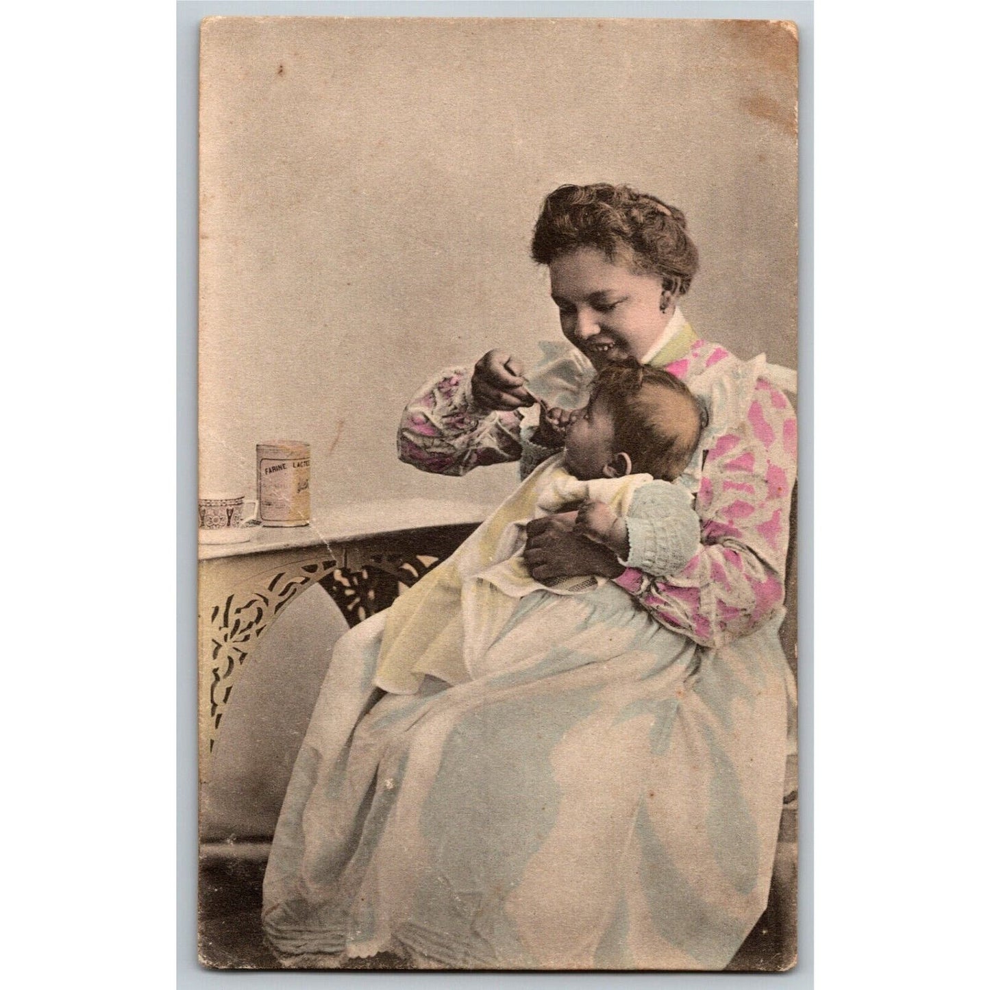 c1905 Vintage Russian Art Postcard "Woman / Mother? Spoon Feeding Infant"