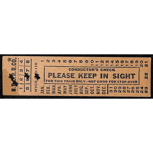 New York Central Railroad Train Seat Check c1930's-40's