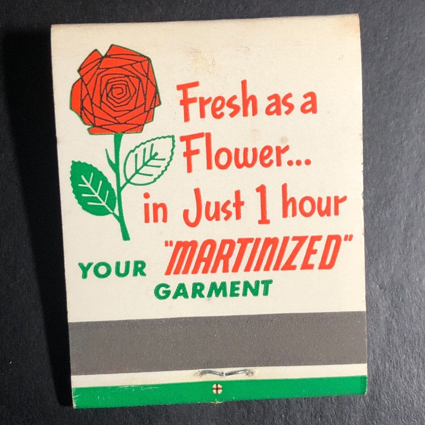 One Hour Martinizing Dry Cleaning Full Matchbook c1974-84 VGC w/ Red Rose