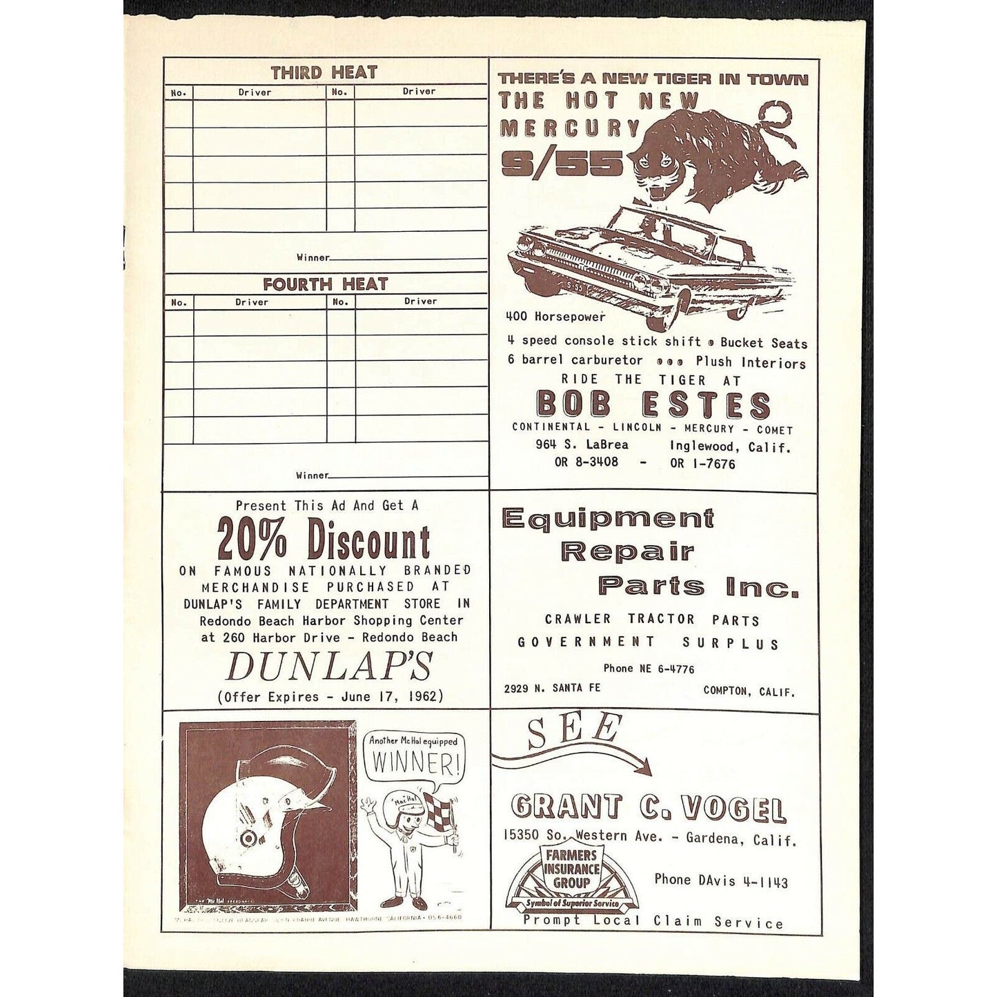 Scarce May 5 1962 CRA Champion Auto Racing Program Ascot Park Gardena Cantrell