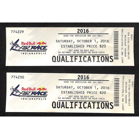 (2) 2016 Red Bull Air Race Qualifications Tickets Indianapolis Motor Speedway