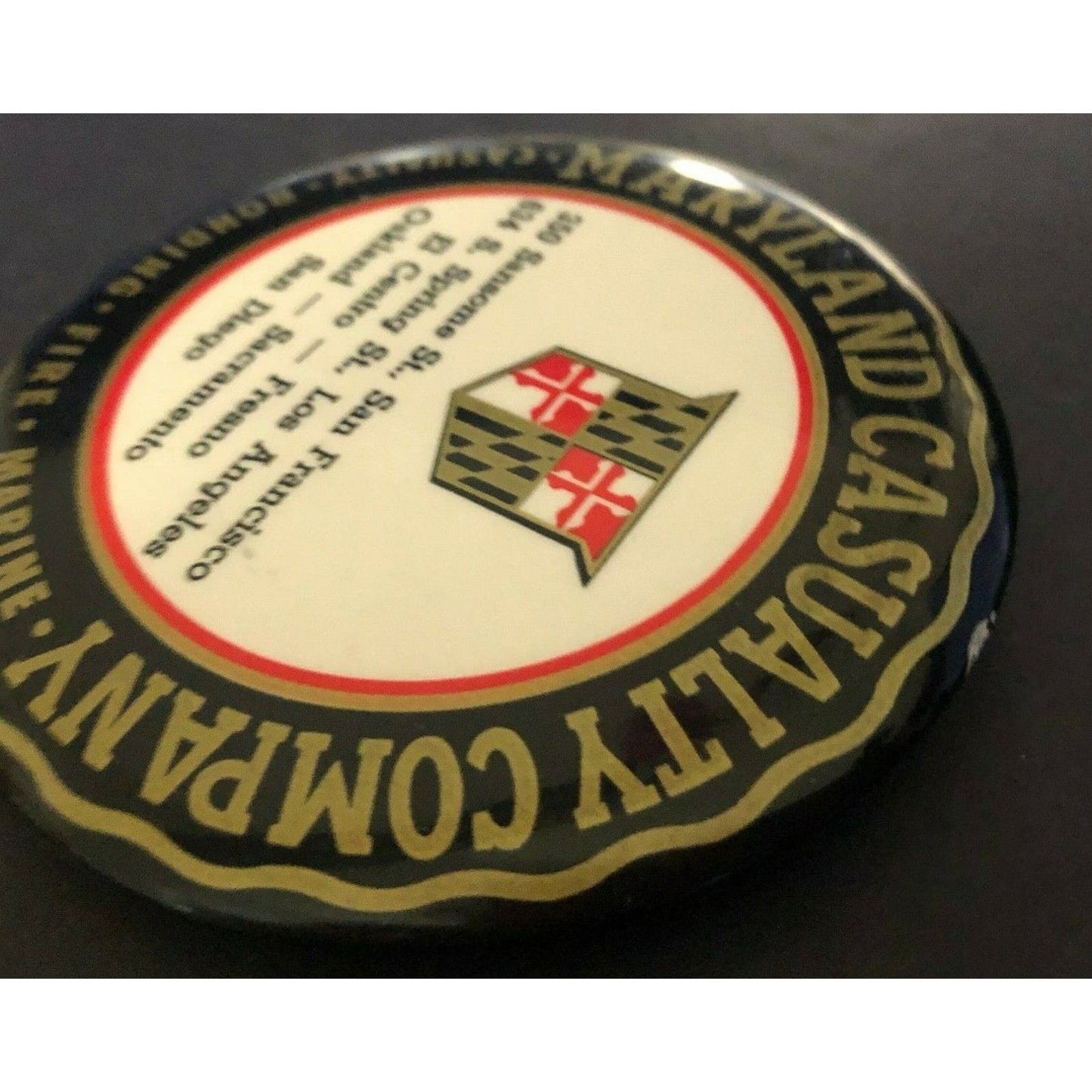 Maryland Casualty Co. (Insurance) Advertising Mirror / Paperweight Calif. 3 1/4"