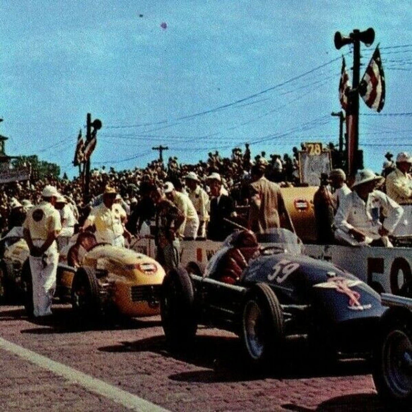 Indy 500 RPPC Postcard 1950 "A View of the Pit Moments Before.." Unposted VGC