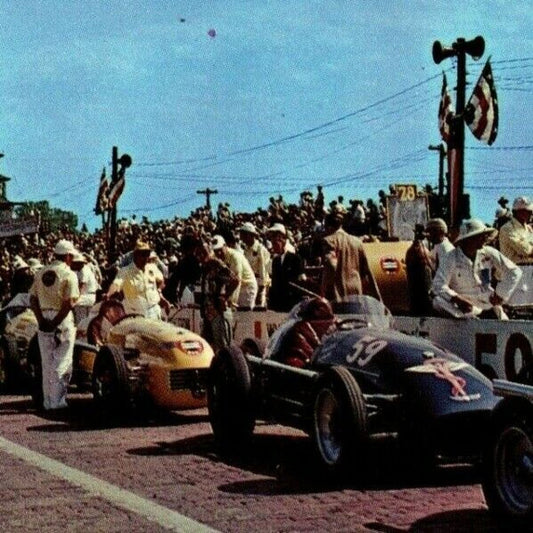 Indy 500 RPPC Postcard 1950 "A View of the Pit Moments Before.." Unposted VGC