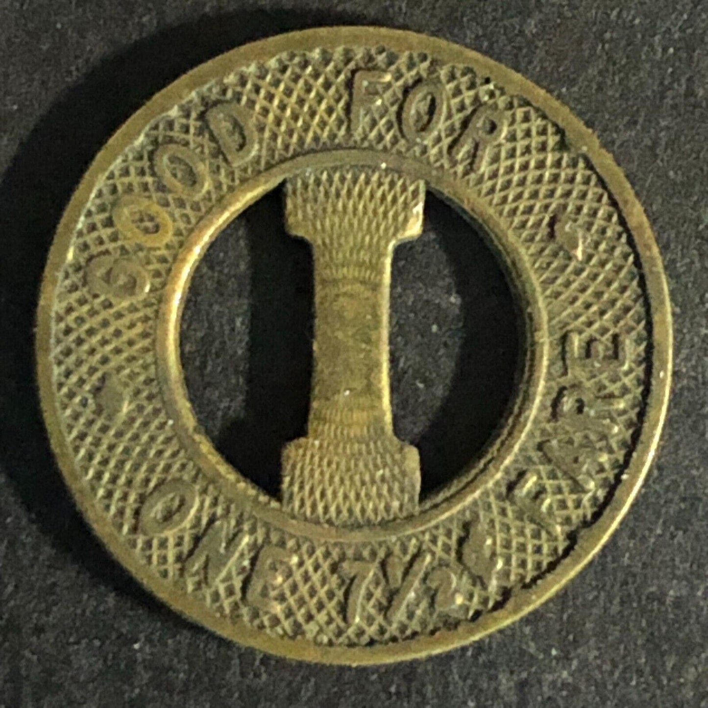 International Railway Co. (Kenmore, NY) Brass G/F One 7½¢ Fare Token 20mm -c1931