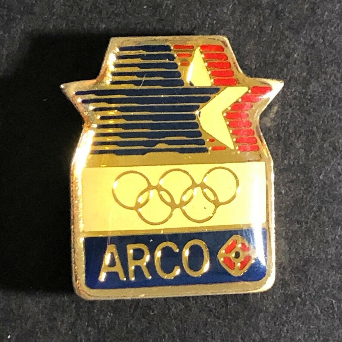 1984 ARCO Enameled lapel / Hat Pin - Olympics w/ Red White Blue Stars
