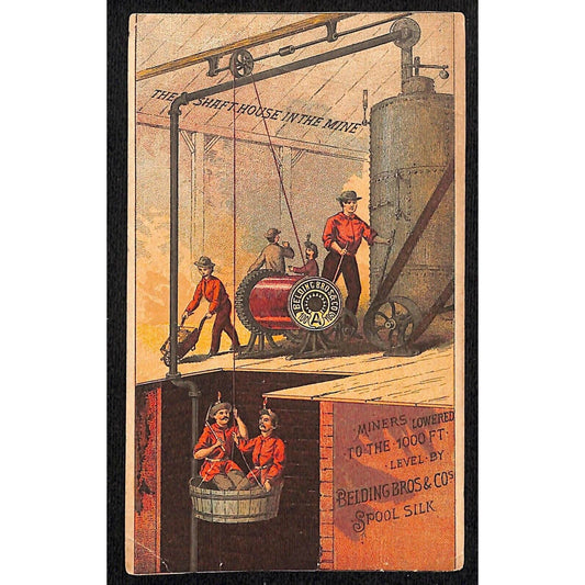 Belding Bros & Co. Spool Silk Victorian Trade Card w/ Mining Shaft Scene
