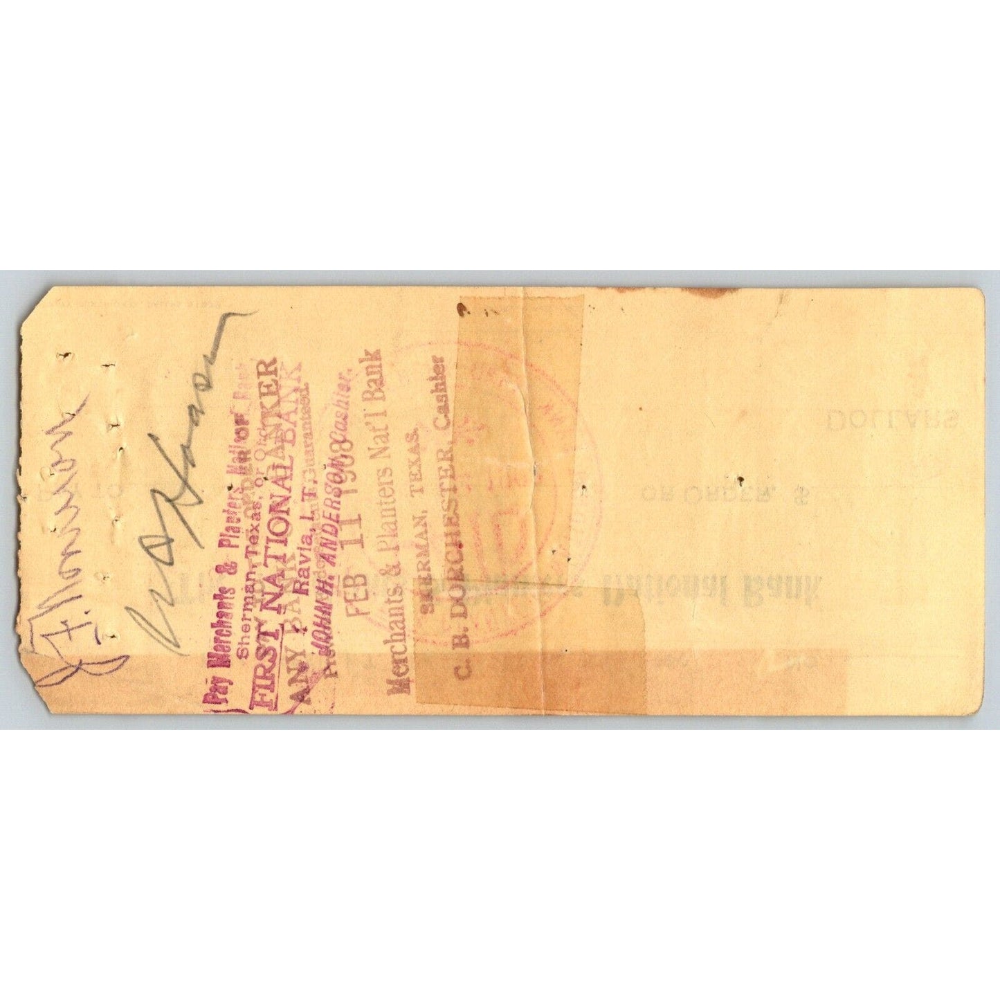 Mill Creek, OK 1908 Indian Territory* "Mechanics and Farmers" Bank Check