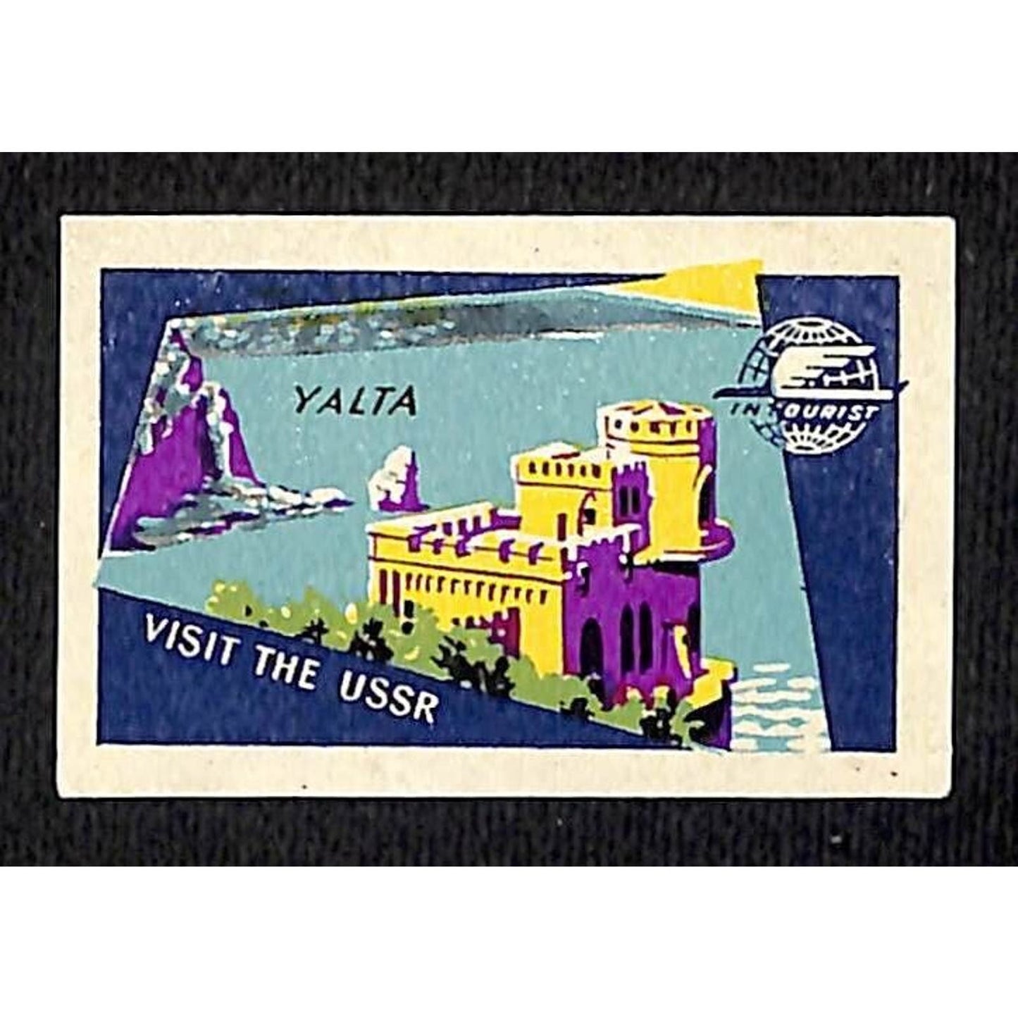 Vintage Matchbox Label Intourist Visit the USSR - Yalta c1955-65