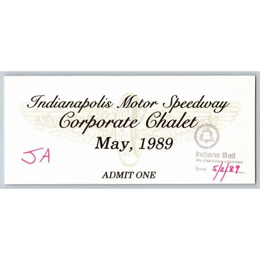 1989 Indy 500 Corporate Chalet "Indiana Bell" Ticket Stub Indianapolis IMS