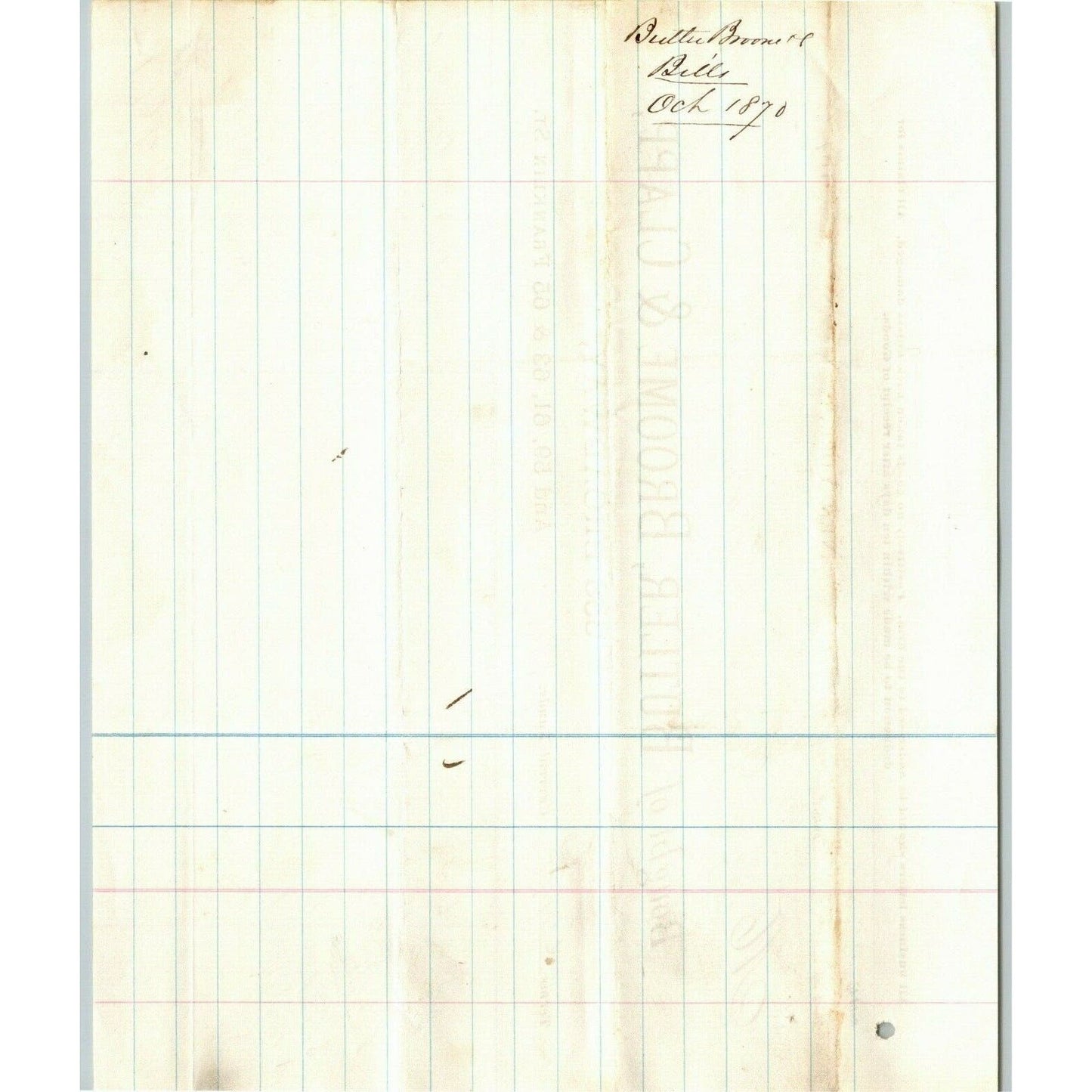 Butler, Broome & Clapp NY to Glover, Warner & Clarke Sandy Hook Letterhead 1870