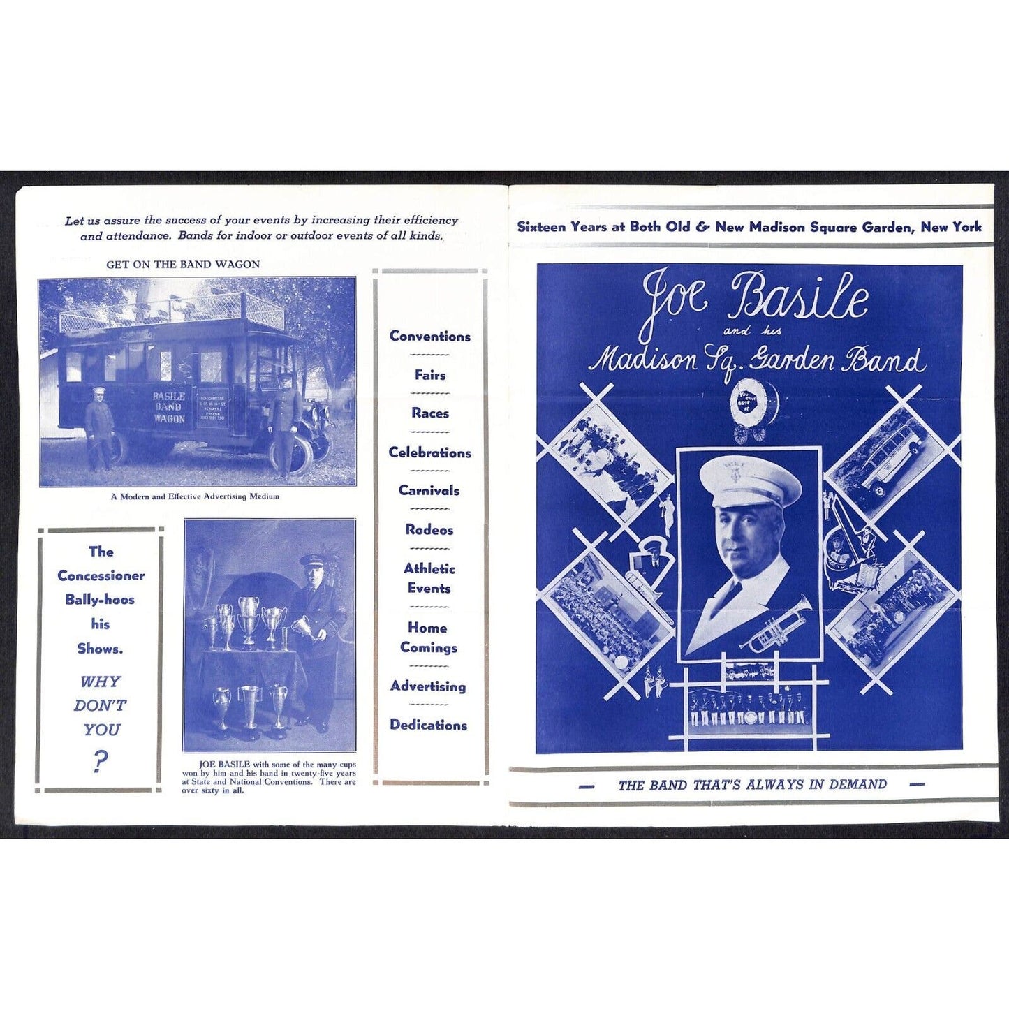 Joe Basile & His Madison Square Garden Band 1936 Brochure Scarce