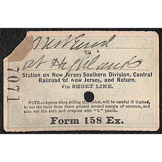 New York & Long Branch Railroad 1896 Ticket North Asbury Park AC Highlands #7071