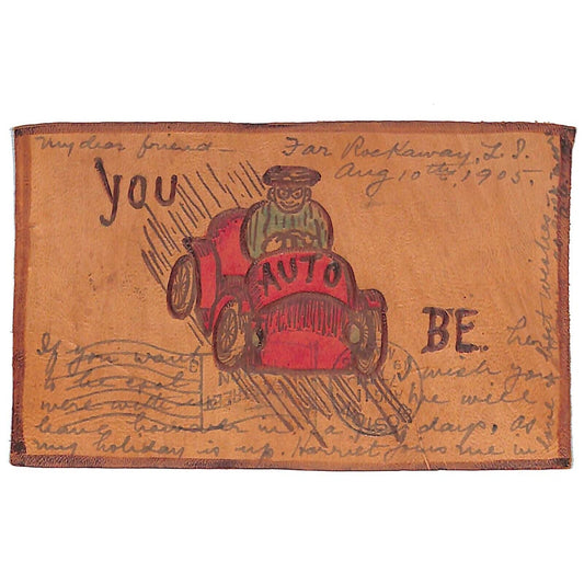 Funny Leather Postcard "You Auto Be" Automobile Humor