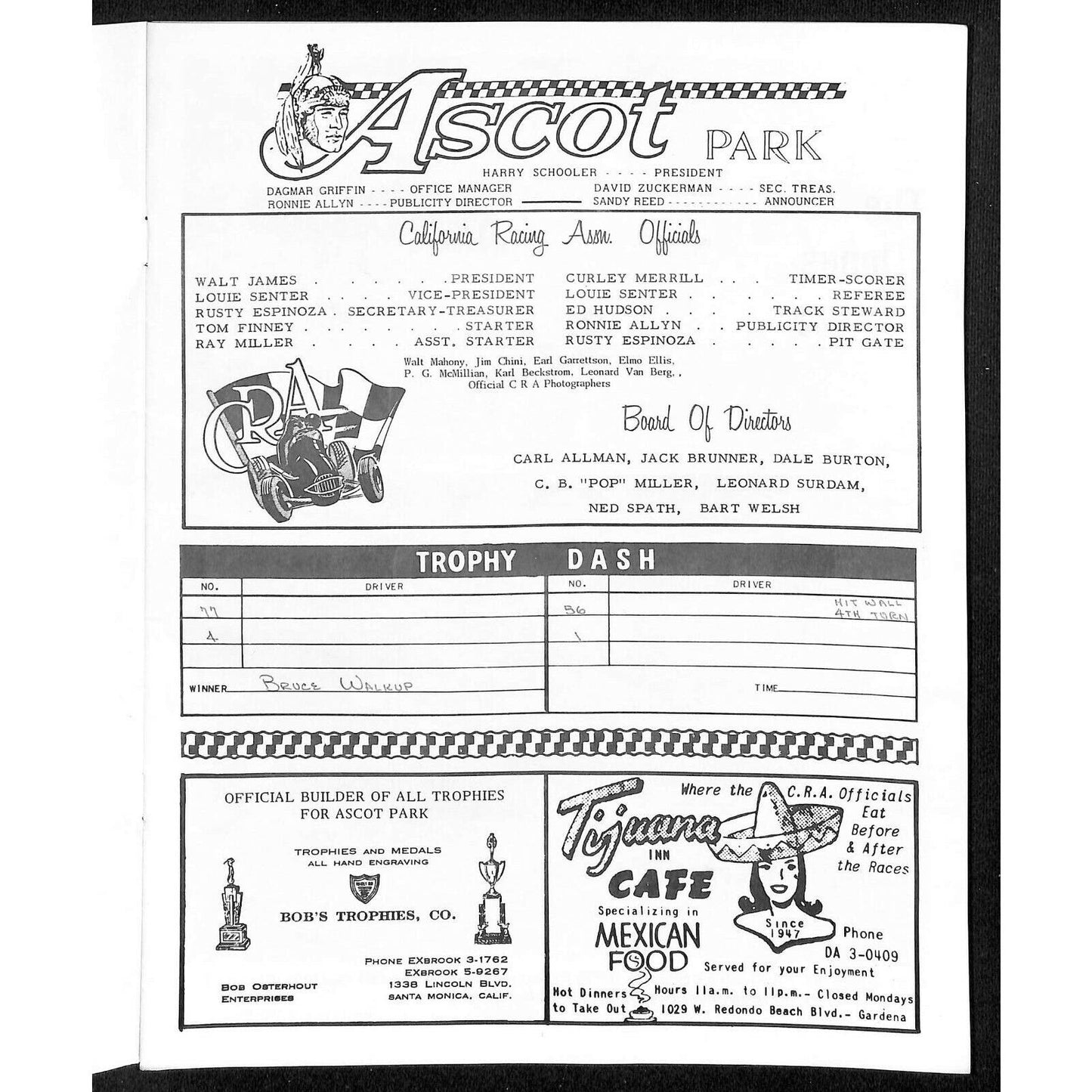 Scarce May 30 1966 CRA Auto Racing Program "Salute To Indianapolis" Ascot Park