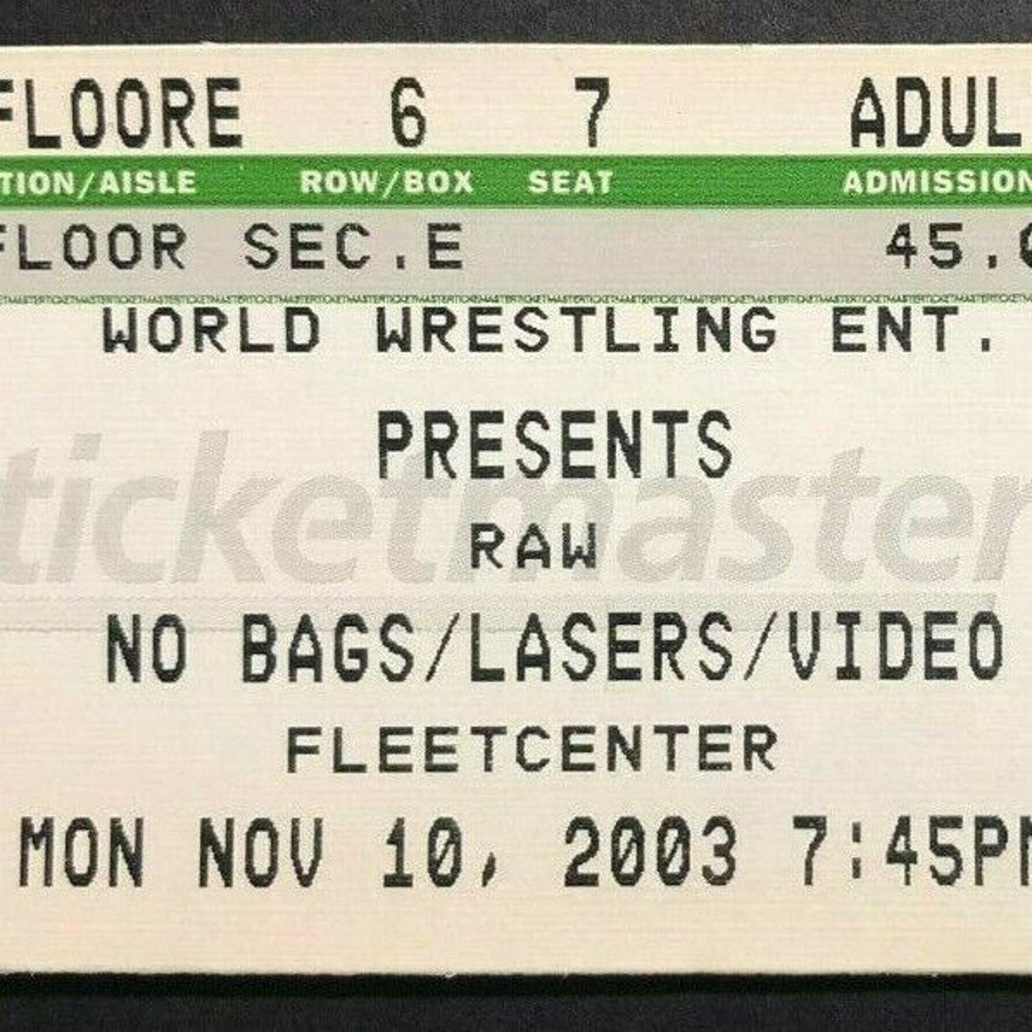 WWE Monday Night Raw Ticket - Fleetcenter Boston, MA Unused 11/10/03