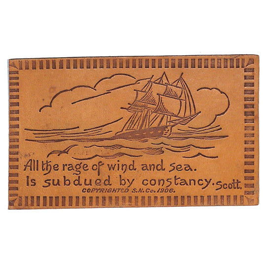 Funny Leather Postcard "All the Rage of Wind and Sea..." Sailing Ship
