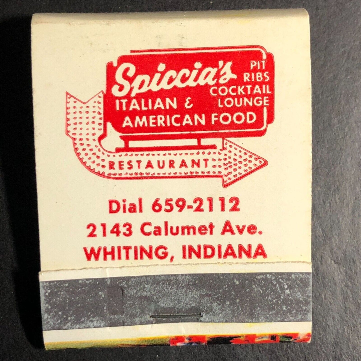 Spiccia's Lounge Restaurant Whiting, IN Full Matchbook c1950's-60's Scarce