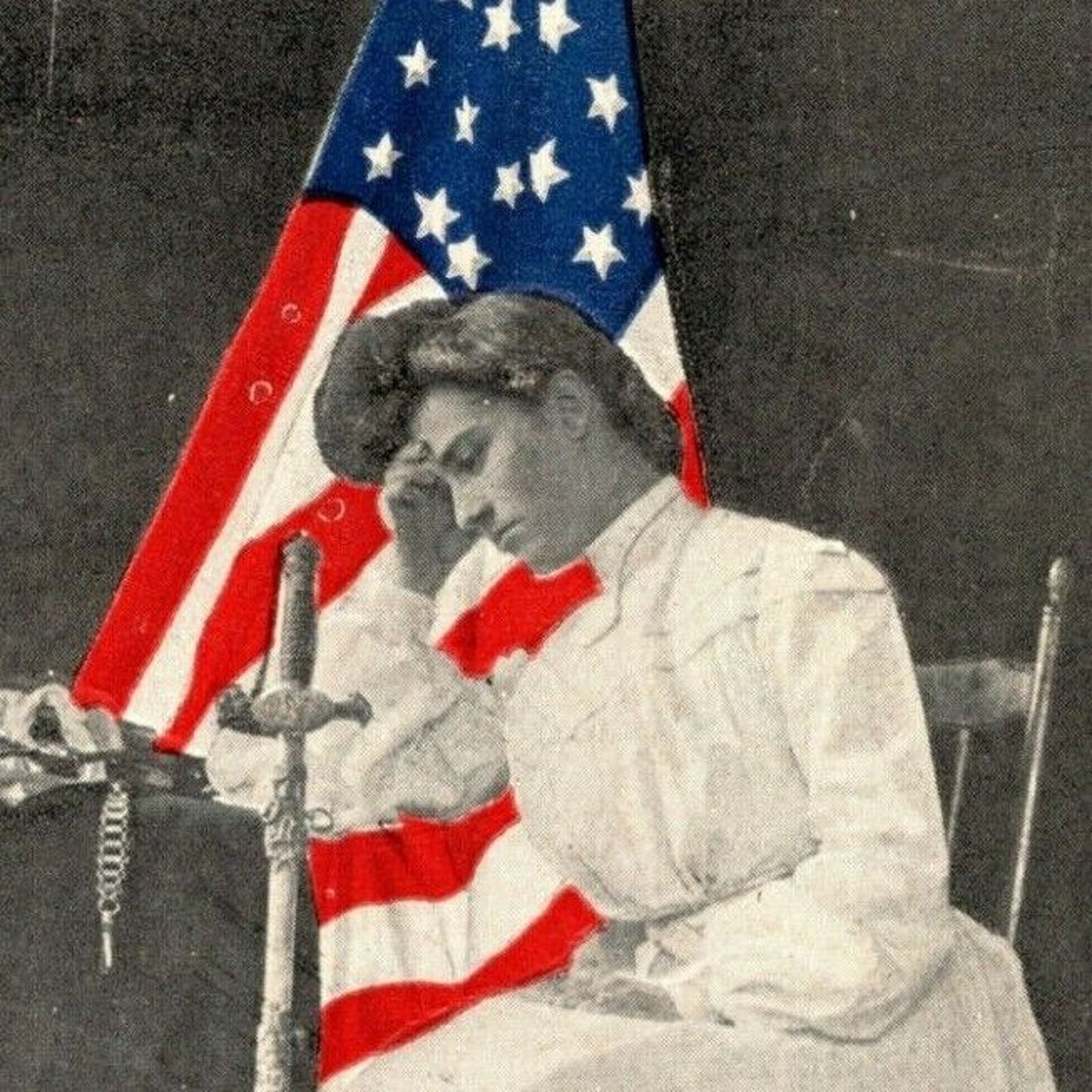 US Flag Patriotic Postcard c1909 "Contemplation" Embossed - Not Posted