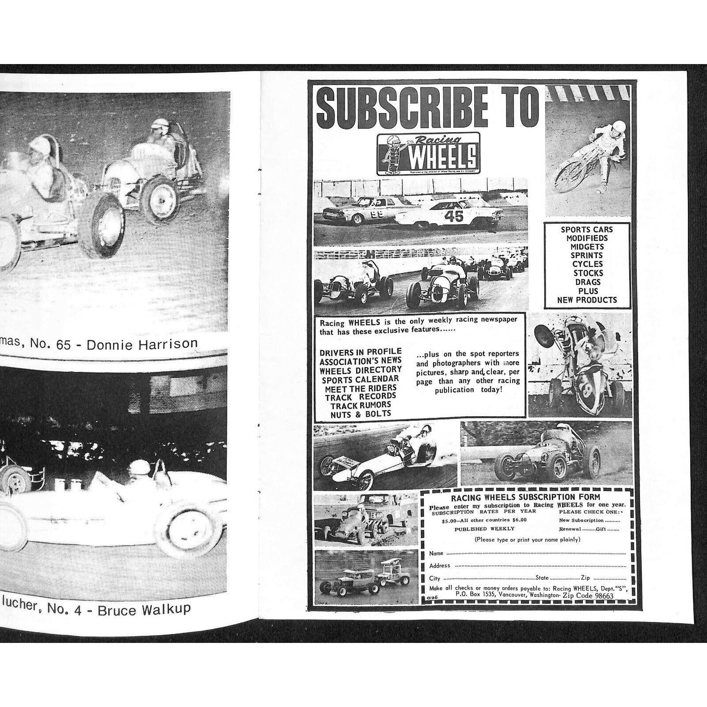 Scarce Aug 6 1966 Sprint Car Auto Racing CRA Program Whiteman Speedway 16pp.
