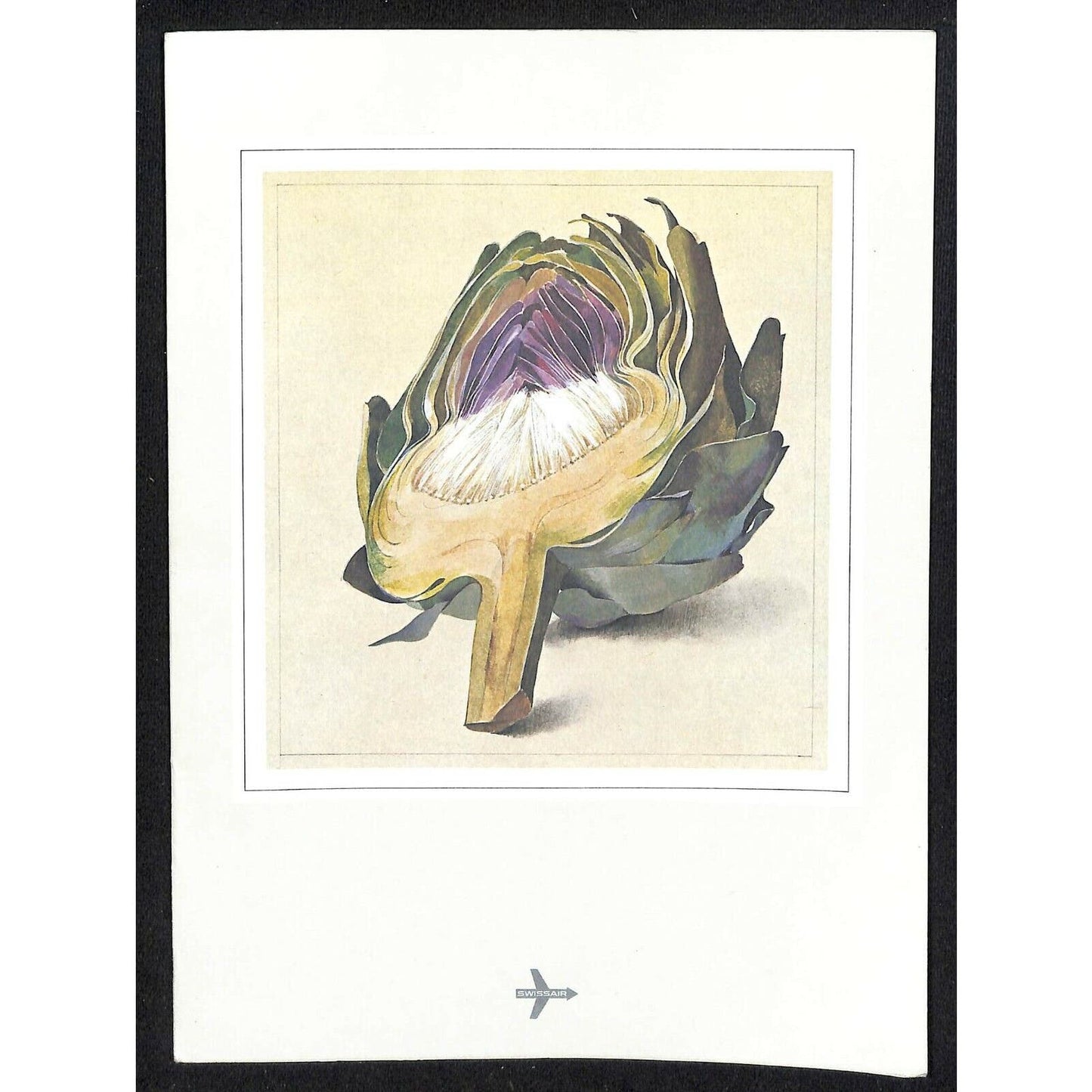 c1980 Swissair Menu Zurich - Santiago Economy Class w/ Artichoke Cover Art