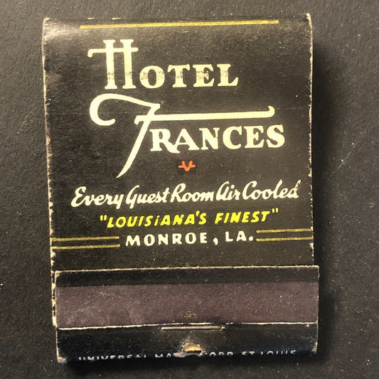 Hotel Frances Monroe, LA Vintage Full Matchbook c1930's-40's Scarce