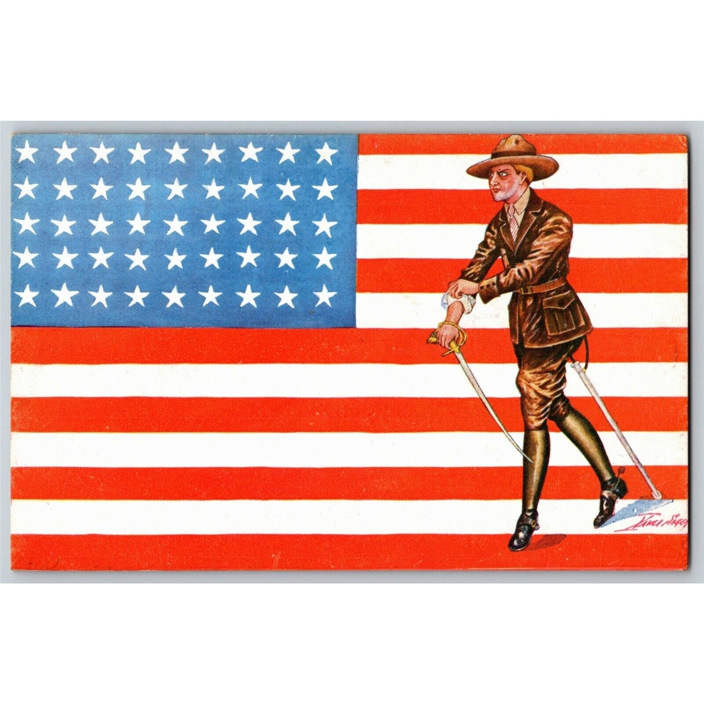 US Flag Patriotic Postcard c1909 Xavier Sager "Allied Flags are the Best" Legs!